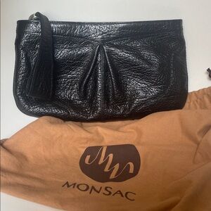Monsac Black Textured Leather Bag
